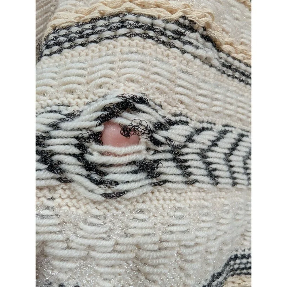 Tory Burch Jacquard Knit Wool Blend Sweater Coat Sz L Hook Eye Close Luxury FLAW